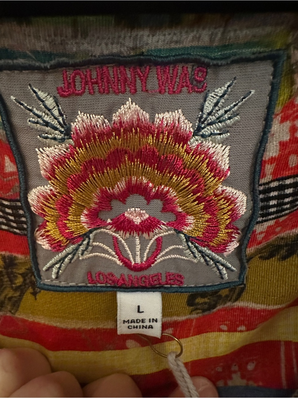 Johnny Was Multicolor Floral Stripe V-Neck Tee - Picture 2 of 5